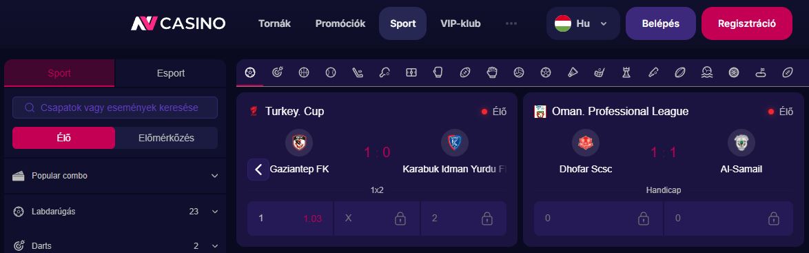 Válassz élő sportmérkőzéseket és tedd fogadásod